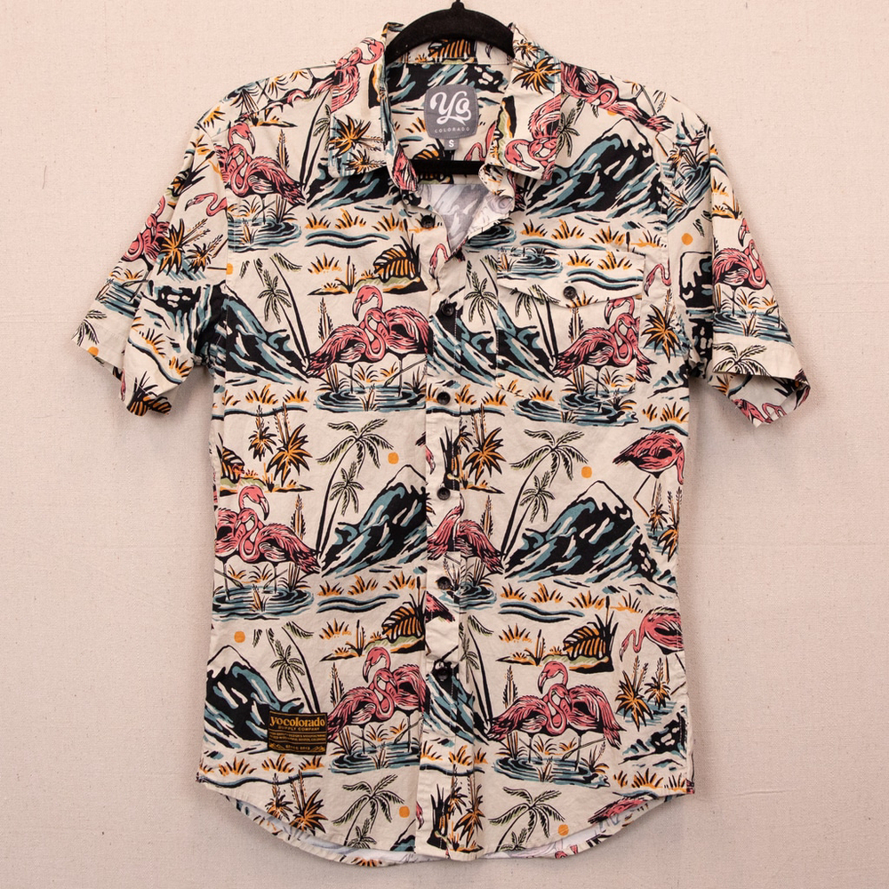 YoColorado Hawaiian flamingo print button down shirt-S